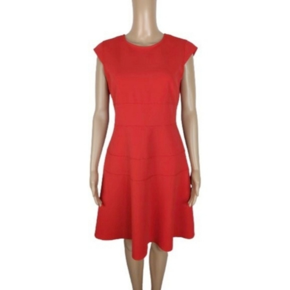 Vince Camuto Red Orange Cap Sleeve Scuba Dress 6